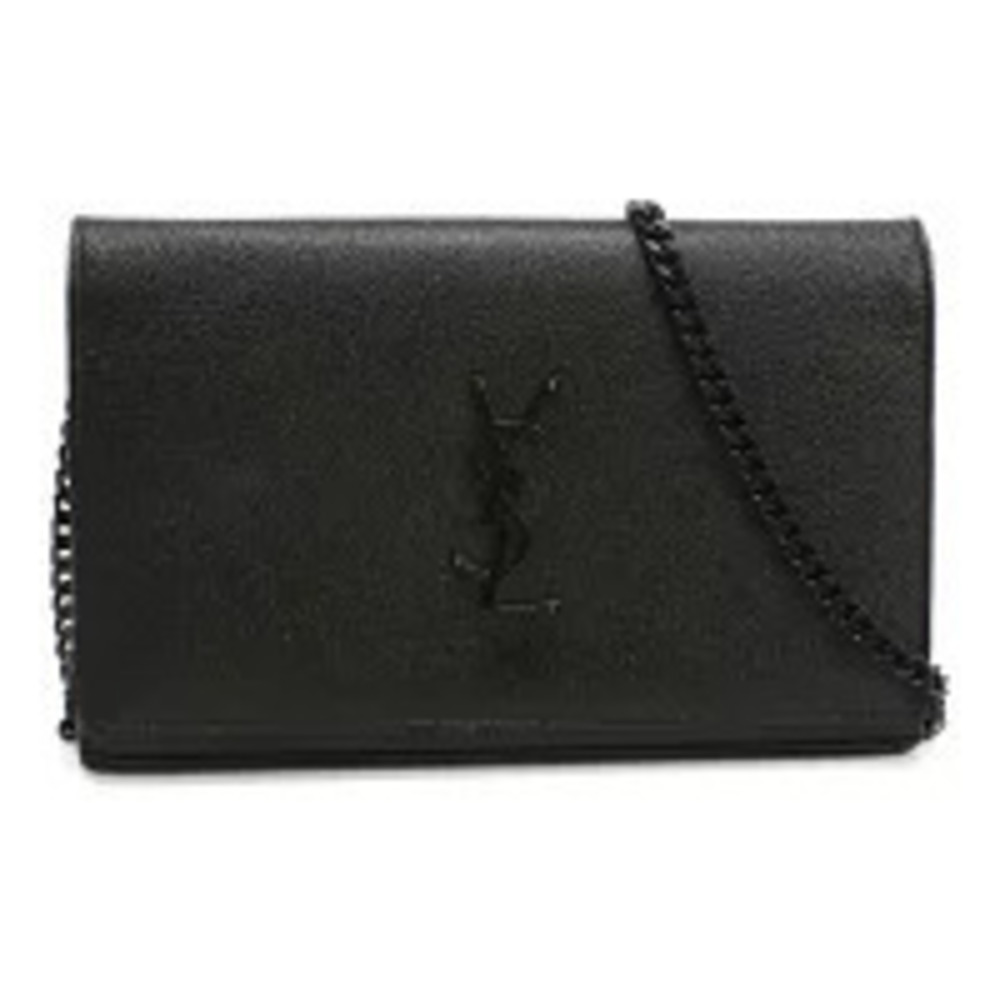 Saint Laurent Wallet Chain Compact YSL Monogram Leather Black